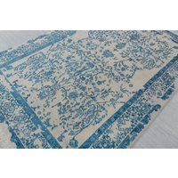 6x9 Beige Blauer Teppich Moderner Stil Handgemachter Wollteidee-Touch-Teppich #2431 | 180x275 cms von OrientalLooms