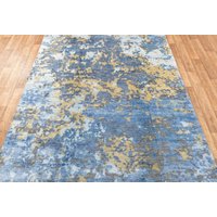 6x9 Blauer Abstrakter Teppich, Moderner Handgemachter Wollteppich & Seidenteppich #7647 | 180x275 cm. Kostenloser Versand von OrientalLooms