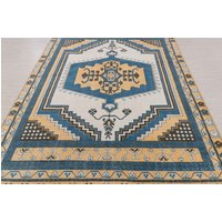 9x12 Blau Gelb Handgeknüpfter Wollteppich Im Vintage Stil, Wohnzimmer Teppiche Home Dekor #5774(270x360 cms von OrientalLooms