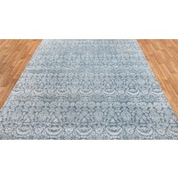 9x12 Teppich Grau Silber Schmuck Muster Design Handgemachte Wolle & Seidenteppich #8807 | 275x365 cms von OrientalLooms