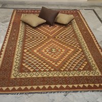Atemberaubender 5X8 Kelim Teppich, Handgeknüpfter 5X8, Gemusterter Dhurrie Wollteppich. Größe 5'4" X 8'4" von OrientalsArt