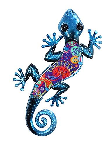 Gecko Wand-Gecko, Blau und Rot, Metall und Glas, Modell Kashmir, H 30 cm von Origen