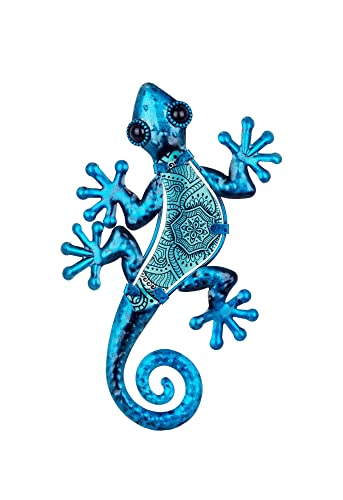 Gecko Wanddekoration, Blau, Metall und Glas, Modell Mandala, H 22 cm von Origen