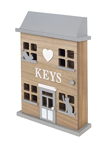 ORIGEN Schlüsselkasten aus MDF-Holz, Haus und Katzen, Höhe 29 cm von Origen