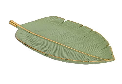 Tablett aus Kunstharz, tropisches Blatt, Grün und Gold, Länge 28 cm von Origen
