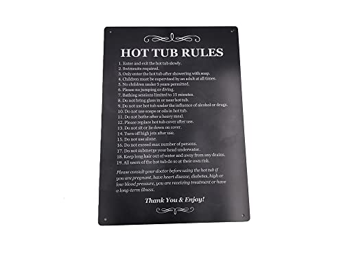 Hot Tub Rules – Schwarz-Weiß-Schild für den Außenbereich mit einer Liste von Gesundheits- und Sicherheitspunkten über die Verwendung eines Whirlpools. Ideal für den Einsatz in Ferienunterkünften von Origin