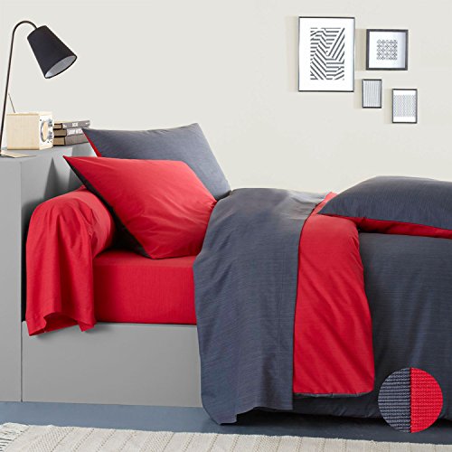 ORIGIN Bettbezug, Bambus, Grau/Rot, 140 x 200 cm von Origin