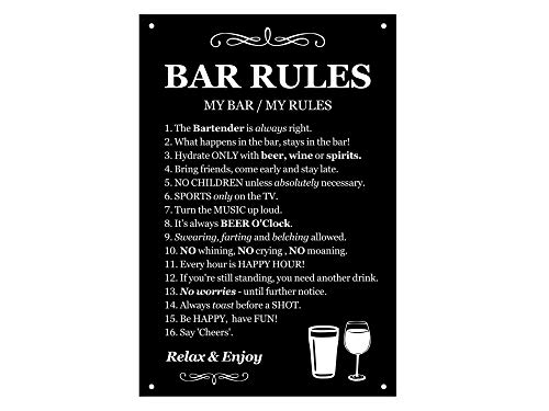 Schild "Bar Rules" – wasserfestes schwarz-weißes Acrylschild für den Innen- und Außenbereich, ideales Geschenk von OriginDesigned