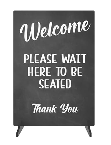 Schild mit Aufschrift "Please Wait Here To Be Seat", erhältlich als freistehendes oder selbstklebendes Schild, ideal für Cafés, Restaurants oder Kneipen (Holzständer mit Tafel-Effekt) von Origin