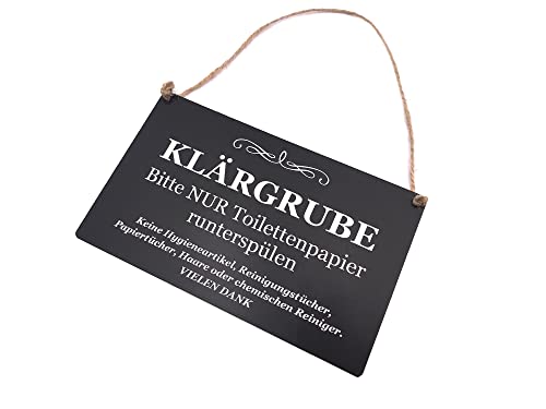 OriginDesigned KLÄRGRUBE SCHILD ¦ Stilvolles und Markantes - Schwarzes und Weißes Klärgrube Hinweisschild ¦ Für Toilette, Badezimmer, W. C, nur Toilettenpapier hinunterspülen von OriginDesigned