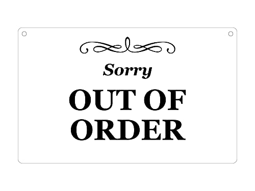 Stilvolles Hängeschild mit Gravur "Sorry Out Of Order", wasserdichtes Acrylschild, mit Schnur (weiß) von OriginDesigned