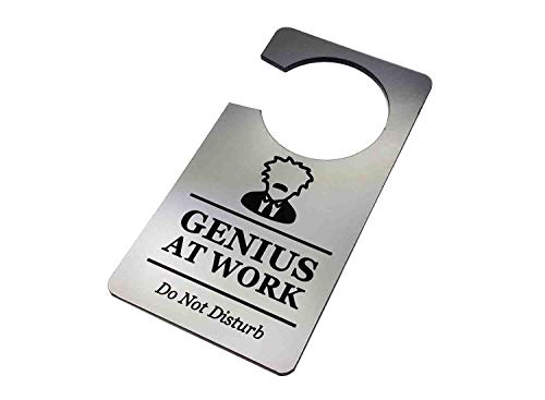 Genius At Work, Do Not Disturb, Silbernes Schild für Zimmer, Türhänger, ideal als Geschenk von OriginDesigned