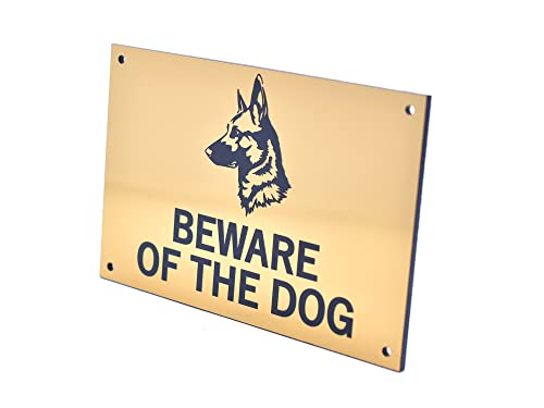 OriginDesigned Vorsicht vor dem Hund (Deutscher Schäferhund) - leicht zu sehen, Warnung innen/außen, Hinweis, Abschreckungsschild (Gold) von OriginDesigned