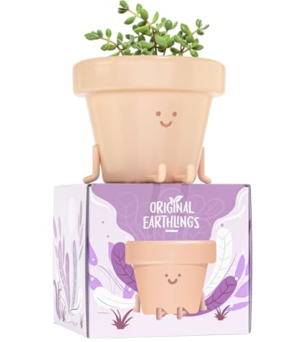 Original Earthlings Legs Out Topf, niedlicher Blumentopf, 8,9 cm, Kunststoff, lustiger Übertopf mit Drainage, einzigartiges Geschenk für Kaktuspflanzenliebhaber, Kleiner Sukkulentengesicht, lustiges von Original Earthlings