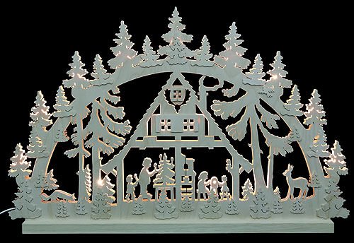 3D-Doppelschwibbogen - Waldhaus - 74 x 47 x 5,5 cm - Original Erzgebirge Schwibbögen - Michael Müller von Original Erzgebirge Volkskunst