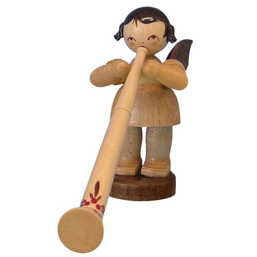Engel stehend mit Alphorn natur von Original Erzgebirge Volkskunst
