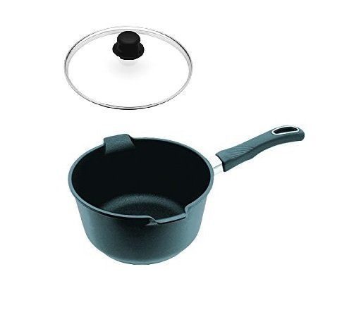 Original Gundel Universal Milchtopf Ø 16 cm - Höhe 9 cm, Fassungsvermögen 1 l - mit Glasdeckel und Deckelknopf (entlüftbar) Biotoan-Oberfläche, Akku-Therm Boden von Original Gundel Pfannen