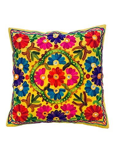 Kissenbezüge, dekorativ, Bestickt, Mandala-Blumenmuster, Ethno-Boho-Kissenbezug, Leuchtend bunter Bohemian-Bezug für Sofa, Couch, handgefertigter Schlafzimmer, Wohnzimmer, 40 x 40 cm (16 x 16 Zoll) von Original Kikan