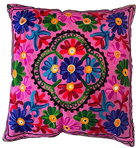 Kissenbezüge, dekorativ, Bestickt, Mandala-Blumenmuster, Ethno-Boho-Kissenbezug, Leuchtend bunter Bohemian-Bezug für Sofa, Couch, handgefertigter Schlafzimmer, Wohnzimmer, 40 x 40 cm (16 x 16 Zoll) von Original Kikan