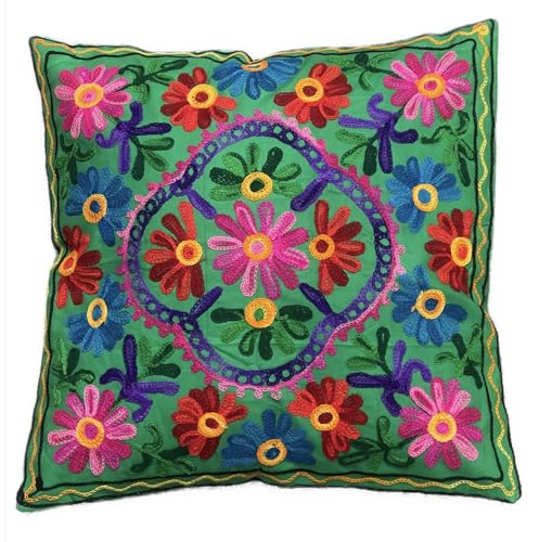 Kissenbezüge, dekorativ, Bestickt, Mandala-Blumenmuster, Ethno-Boho-Kissenbezug, Leuchtend bunter Bohemian-Bezug für Sofa, Couch, handgefertigter Schlafzimmer, Wohnzimmer, 40 x 40 cm (16 x 16 Zoll) von Original Kikan