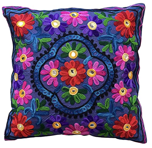 Kissenbezüge, dekorativ, Bestickt, Mandala-Blumenmuster, Ethno-Boho-Kissenbezug, Leuchtend bunter Bohemian-Bezug für Sofa, Couch, handgefertigter Schlafzimmer, Wohnzimmer, 40 x 40 cm (16 x 16 Zoll) von Original Kikan