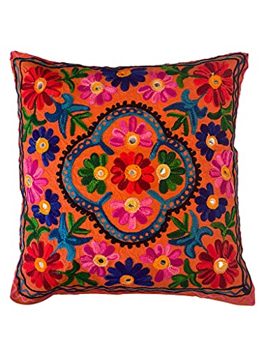 Kissenbezüge, dekorativ, Bestickt, Mandala-Blumenmuster, Ethno-Boho-Kissenbezug, Leuchtend bunter Bohemian-Bezug für Sofa, Couch, handgefertigter Schlafzimmer, Wohnzimmer, 40 x 40 cm (16 x 16 Zoll) von Original Kikan