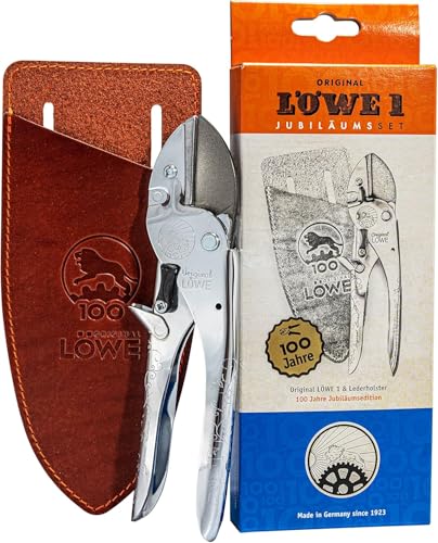 Original LÖWE 1, 100 Jahre Jubiläumsedition - Profi Gartenschere Amboss Schere 1.100 aus Metall mit rostfreier Stahlklinge zusammen mit handgefertigtem Lederholster Original LÖWE 1, 100 Jahre Jubiläumsedition - Profi Gartenschere Amboss Schere 1.100 aus Metall mit rostfreier Stahlklinge zusammen mit handgefertigtem Lederholster von Original LÖWE