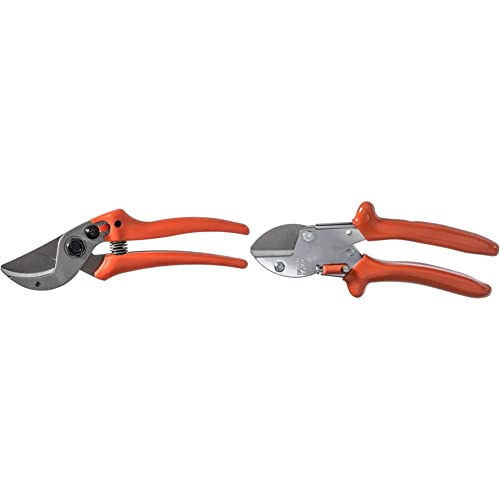 Original LÖWE 15 Amboss Gartenschere 15.107 mit Bypass Geometrie für kleinere bis mittlere Hände & 5 Profi Gartenschere Amboss 5.107 mit rostfreier und antihaftbeschichteter Stahlklinge von Original LÖWE