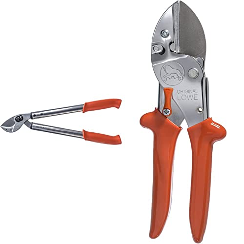 Original LÖWE 22 Profi Astschere Amboss 22.050 mit Bypass Geometrie & 1 Profi Amboss-Gartenschere 1.104 mit rostfreier Stahlklinge und Antihaftbeschichtung von Original LÖWE