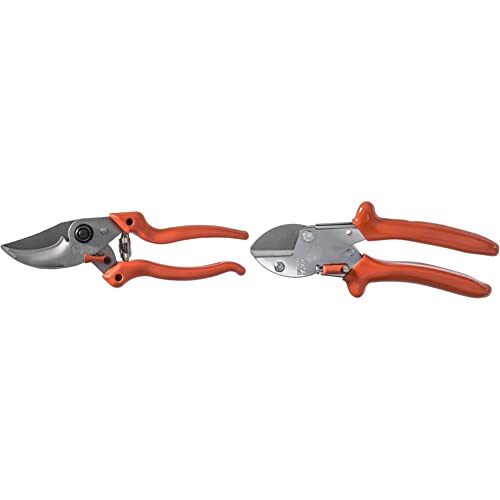 Original LÖWE 9 Bypass Gartenschere & 5 Profi Gartenschere Amboss 5.107 mit rostfreier und antihaftbeschichteter Stahlklinge - handliche und leichte Baumschere ideal zum Schneiden von Original LÖWE