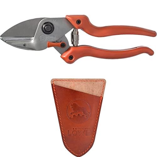 Original LÖWE Set bestehend aus Profi Amboss Gartenschere 6.104 für Schneidearbeiten am Apfelbaum oder Pflaumenbaum & Klingenschutz 9807 zum Schutz vor Verletzungen und Beschädigungen von Original LÖWE