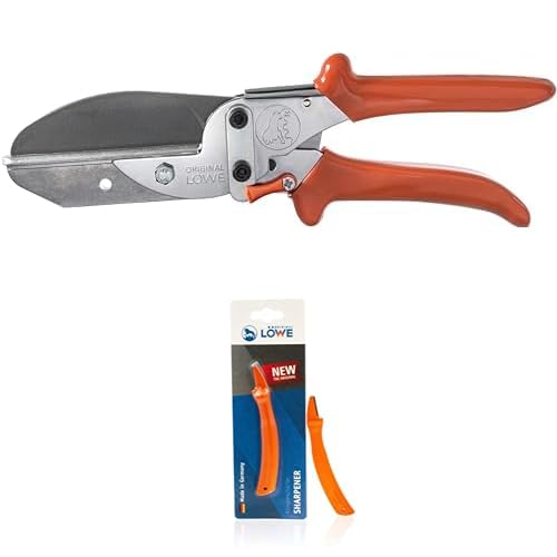 Original LÖWE Set bestehend aus Universal-Amboss-Schere 3.305 mit Hebelübersetzung & Klingenschärfer 0022 für Gartenscheren und Industriescheren von Original LÖWE