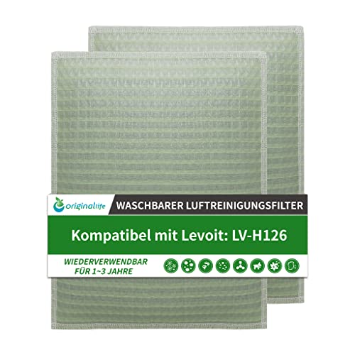 Original Life Waschbar Ersatzfilter für Luftreiniger Levoit LV-H126, kompatibel mit Levoit Luftreiniger LV-H126, 2 Stück in 1 Satz von Original Life