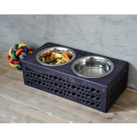 Handgefertigter Erhöhter Doppelnapf Moderner Sperrholzständer, Edelstahlschalen | 15 Fl Oz | 450 Ml Handgefertigter Erhöhter Doppelnapf Moderner Sperrholzständer, Edelstahlschalen | 15 Fl Oz | 450 Ml von OriginalDogFurniture