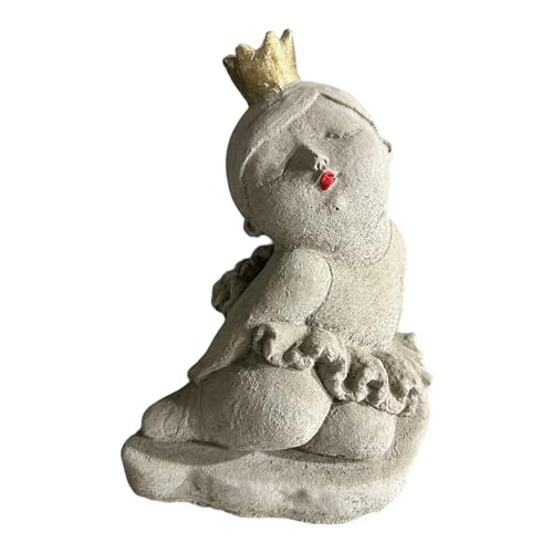 OriginalPaul Skulp & Betondesign Elegante Frostbeständige Ballerina Skulptur mit Goldener Krone - Handgefertigt in Deutschland Steinfigur aus massivem Steinguss von OriginalPaul Skulp & Betondesign
