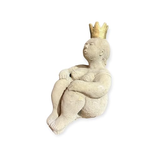 OriginalPaul Sitzende Prinzessin mit großer Goldener Krone als robuste Steinfigur. Frostsicher. Massiv. 28cm Höhe und ca. 6,25kg Gewicht. Skulptur von OriginalPaul Skulp & Betondesign