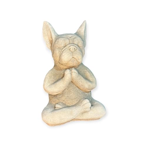 OriginalPaul Steinfigur Yoga Französische Bulldogge Massiv Gartenfigur Geschenkidee Höhe 30cm Gewicht ca. 8kg Frenchie von OriginalPaul Skulp & Betondesign