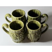 Kaffee Tee Tassen Vintage Avocado Grün Made in Japan Set Mit 4 Retro Küche Heißgetränketassen von OriginalVintageGypsy