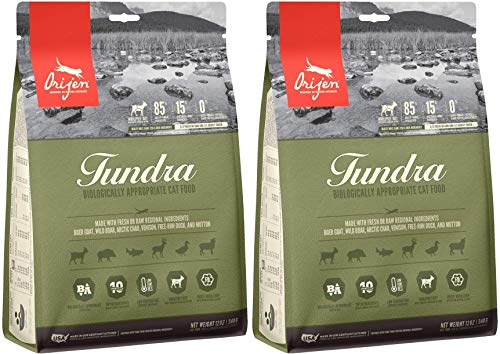 Orijen Tundra | Doppelpack | 2 x 340 g | Alleintrockenfutter für Katzen | Mit roher Ente, Fisch und Wildfleisch | Hergestellt in Kanada | Mit einem gefriergetrockneten Überzug von Orijen