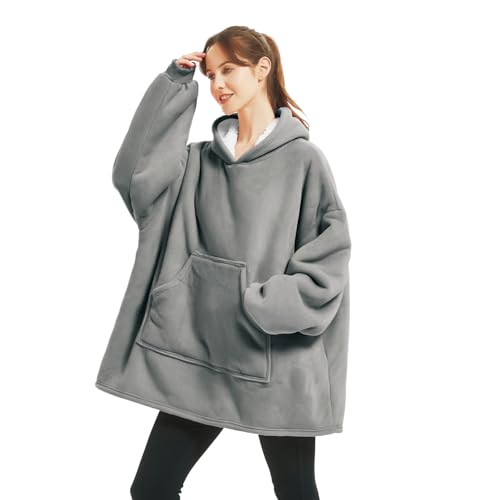 Hoodie-Decke für Damen, extra große Größe, neutrales Design, warme Kapuzenmantel-Decke für Erwachsene und Jugendliche mit Ärmeln, Kapuze, Tasche (Charcoal Grey) von Orilautex