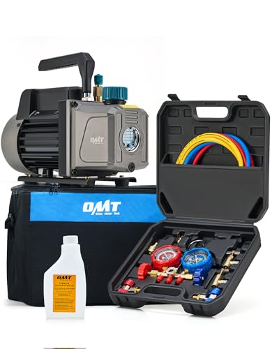 Orion Motor Tech Vakuumpumpe 3.5 CFM 100L/Min 1/4HP Unterdruckpumpe Klimaanlage 3-Wege mit Adapter für R134a R12 R22 R502, HVAC-Vakuumgeräte Verteiler-Manometer-Set Klimaanlage Kfz-Kühlsystemen von Orion Motor Tech