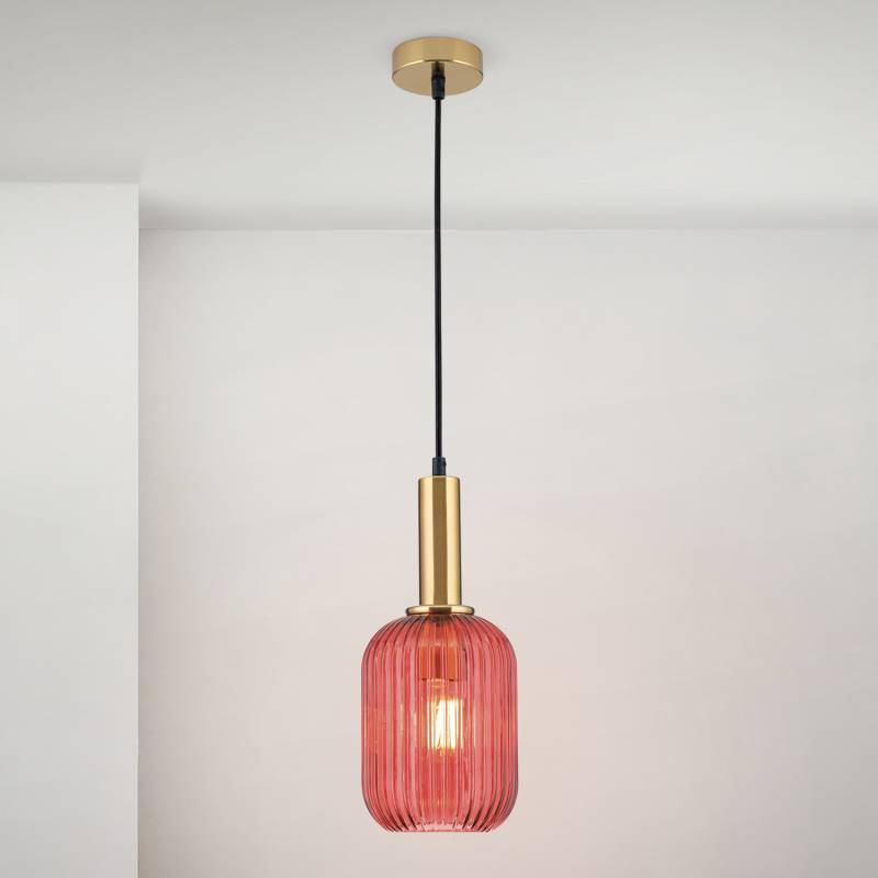 B-Ware Orion Pendelleuchte Hängelampe Carneval Leuchte Altmessing Rot Glas ø 14 Cm von Orion