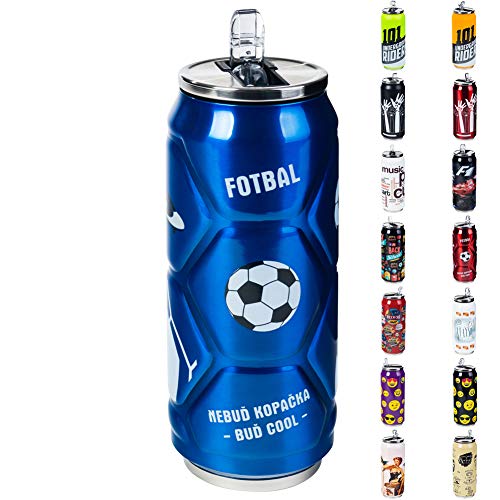 Orion Thermobecher | Thermoskanne in Form einer Dose Coffee-to-Go | für warme und kalte getränke Fußball | Blau | 0,5 L | Edelstahl | Kunststoff | Ø 7 cm | Höhe 19 cm von Orion