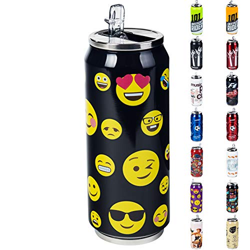 ORION Thermobecher Thermoskanne in Form einer Dose Coffee-to-Go für warme und kalte getränke SMILEYS schwarz 0,5 L von Orion