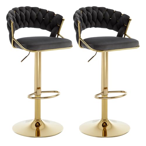 Orirsnug Barhocker 2er Set, Samt Gewebte Rückenlehne Verstellbare Küchenhocker, 360° Frei Drehbare Moderne Barhocker, Geeignet Für Bar, Restaurant, Kücheninsel Tisch,DunkelGrau von Orirsnug