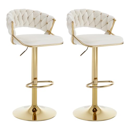 Orirsnug Barhocker 2er Set, Samt Gewebte Rückenlehne Verstellbare Küchenhocker, 360° Frei Drehbare Moderne Barhocker, Geeignet Für Bar, Restaurant, Kücheninsel Tisch,Weiß von Orirsnug