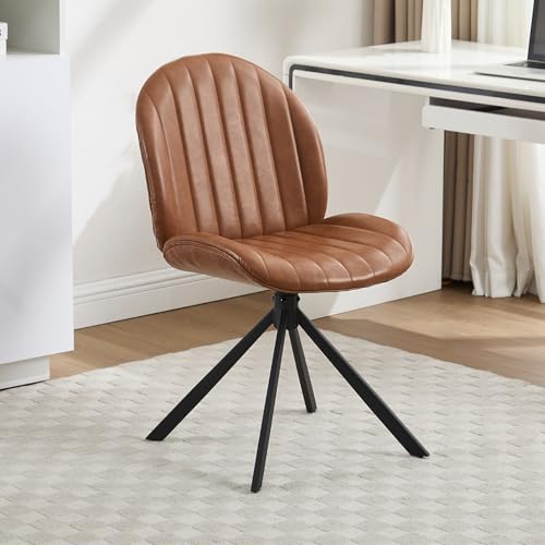Orirsnug Bürostuhl PU-Leder Drehstühle Moderner Loungesessel ohne Armlehnen mit Metallkreuzbasis Kompakt & Rollenfrei für Büro Schlafzimmer Arbeitszimmer Braun von Orirsnug