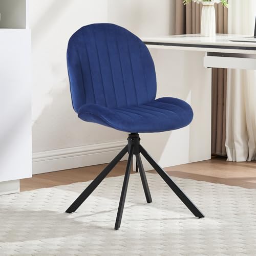 Orirsnug Bürostuhl Samt Drehstühle Moderner Loungesessel ohne Armlehnen mit Metallkreuzbasis Kompakt & Rollenfrei für Büro Schlafzimmer Arbeitszimmer Blau von Orirsnug