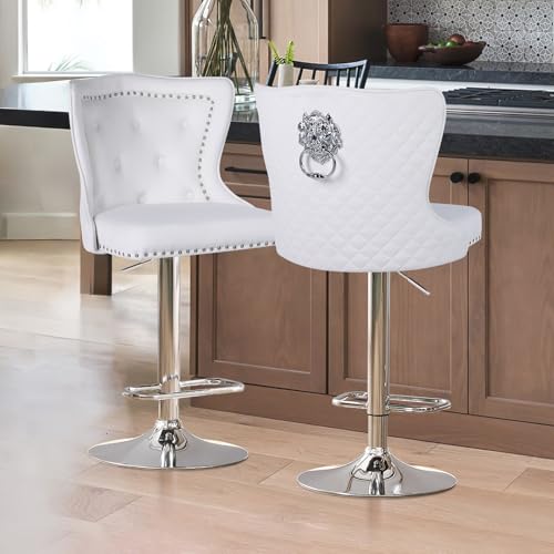 Orirsnug Samt Barhocker 2er Set, Höhenverstellbare Barhocker mit Rückenlehne 360° Schwenkbare Küchenhocker für Küche, Bar, Theke, Weiß von Orirsnug