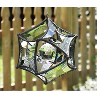Mittelgroße Konkave Abgeschrägte Glaskugel Mit Kristallkugel in Der Mitte von OriskanyGlass